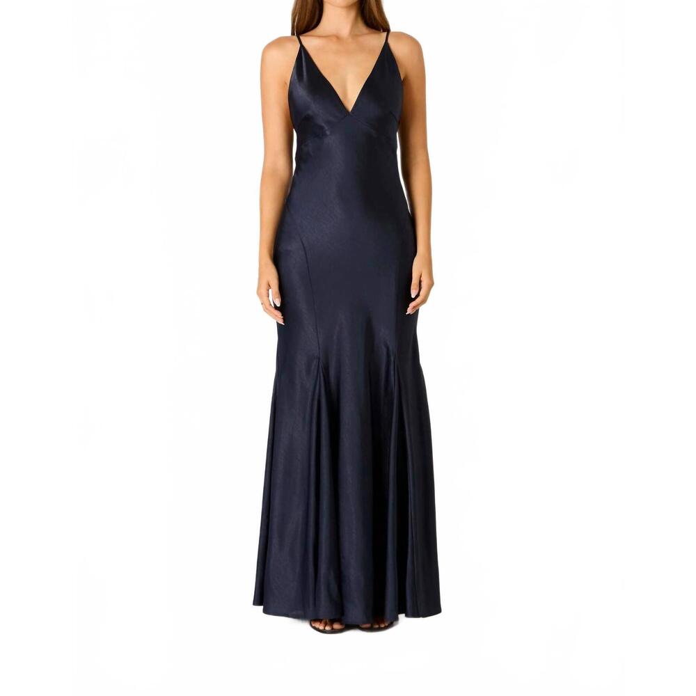 NEW COTTON CANDY LA elvira fluted satin maxi slip dress in midnight